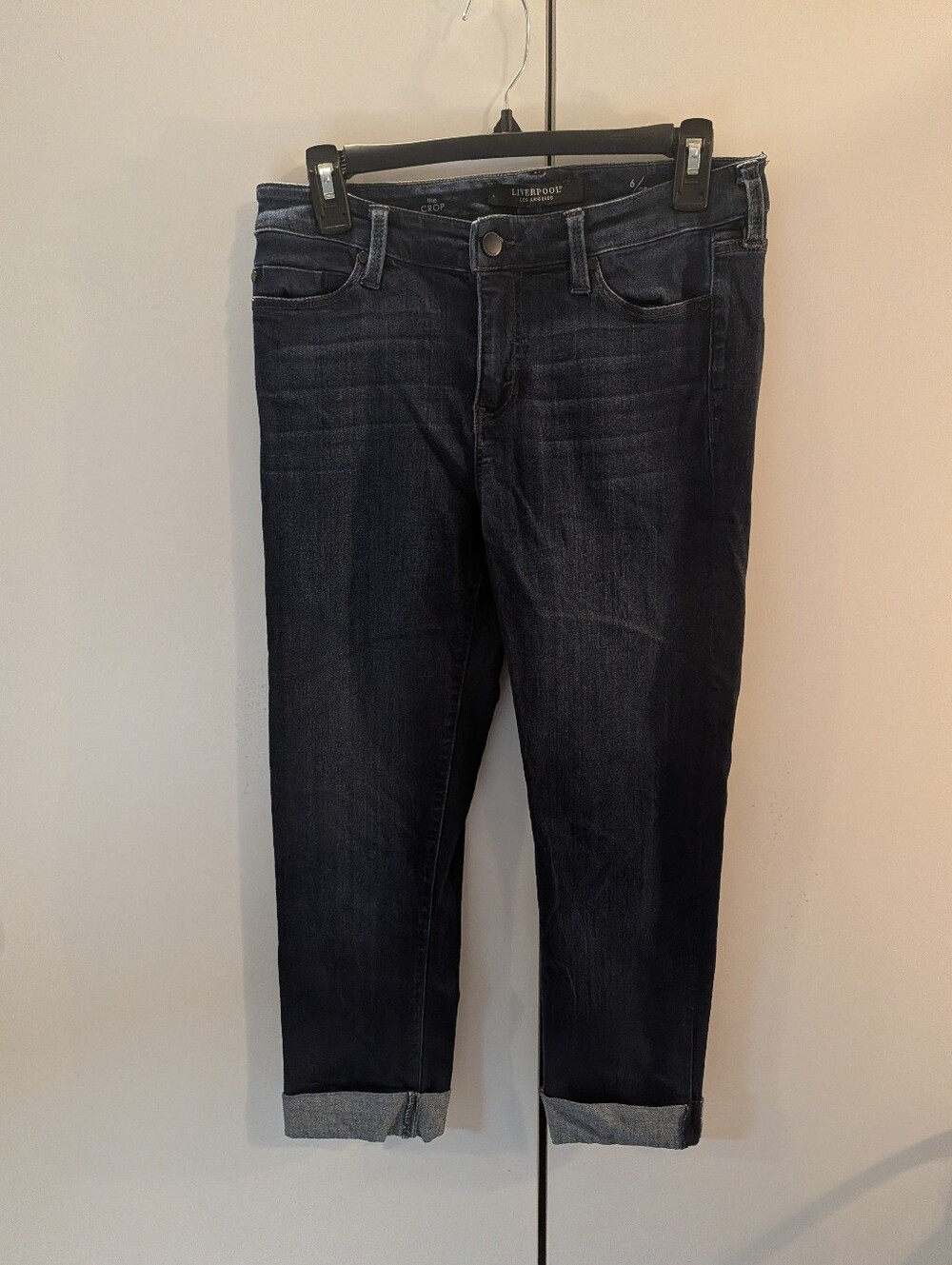 Liverpool Woman's 6/28 The Crop Jeans - Dark Blue Cuffed Hem